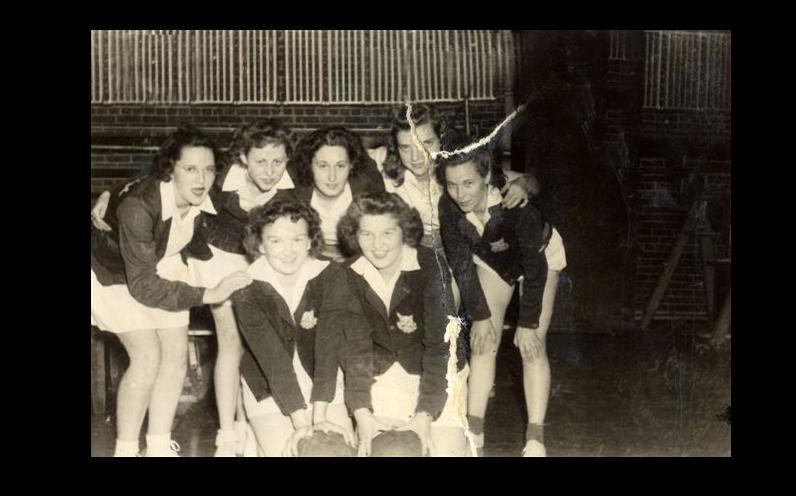Jean's Basketball Team at Northwest | Jean played women's basketball at Northwest. Jean is shown on the right in the first row.  Jean's friends, Virginia Scott and Eulaine Fox, are on the left in the second row. (Courtesy of Jean JENNINGS Bartik Computing Museum)