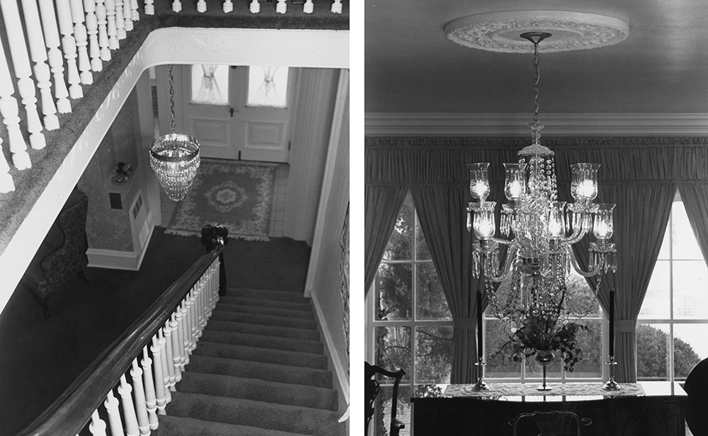 A view of the chandeliers selected and installed in the home during the Jones presidency.