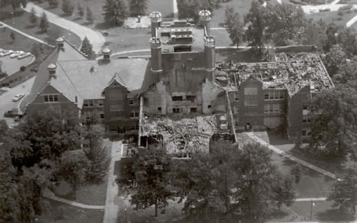 On July 24, 1979, an electrical malfunction caused a fire that ravaged the Administration Building.  Sixty percent of the campus's signature building was destroyed.  During the conflagration, faculty, staff and local community members rushed to save student records, furniture and electronic equipment such as the University's PDP1170 RSPS/E, which housed all student and administrative electronic information.