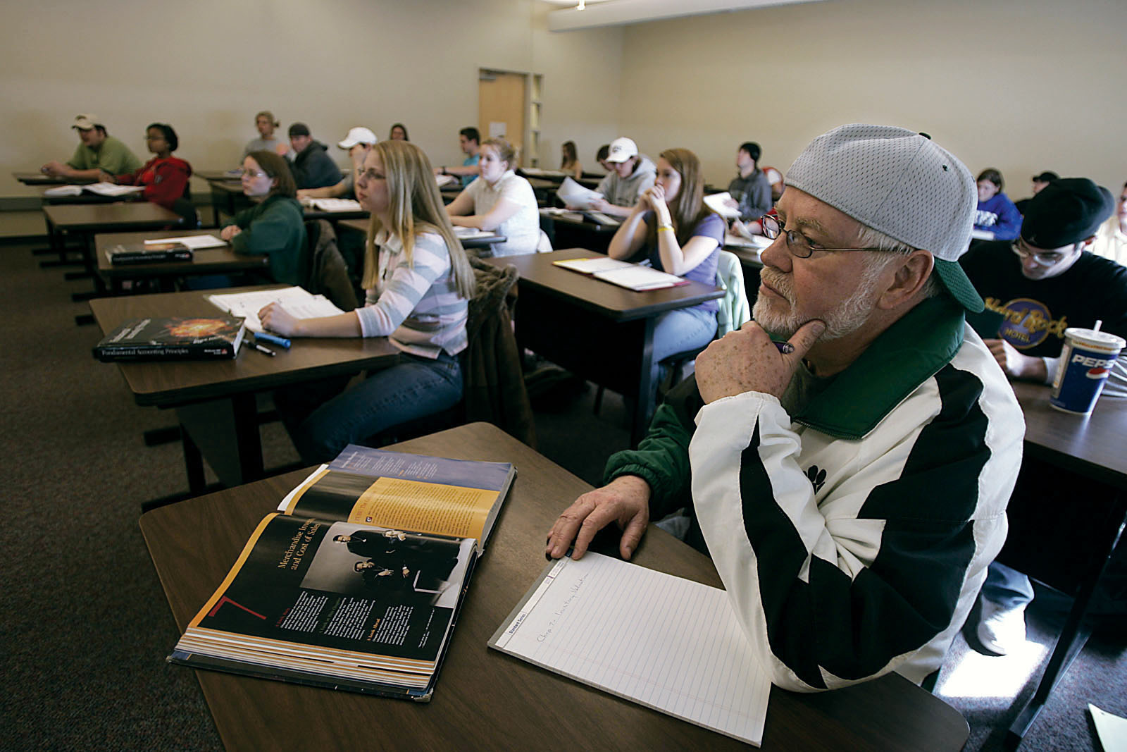President Hubbard participated in a class session during a "President for a Day" contest in 2005.