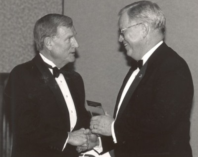 President Hubbard receives the first of Northwest’s four Missouri Quality Awards from Gov. Mel Carnahan in 1997.