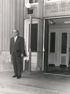 J.W. Jones at the entrance of the Administration Building