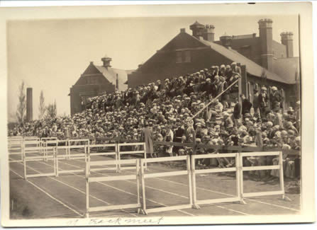 Track meets were held near the Administration Building to large crowds of attendees.  (Donated by David Duvall.)