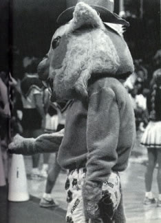 Bobby helps promote school spirit at a Northwest basketball game in 1987.  Bobby sometimes went shirtless between 1986 and 1987.