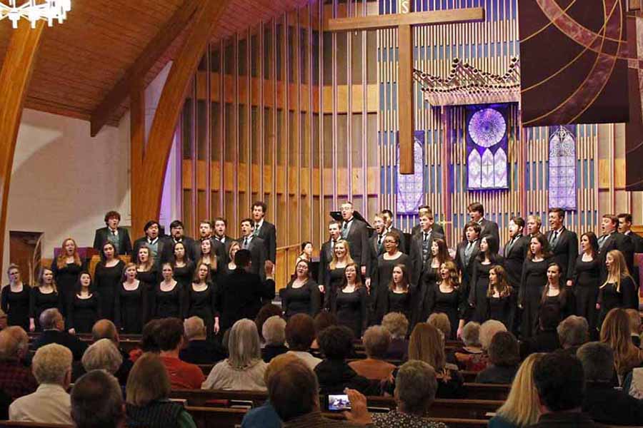 The Tower Choir, pictured above during a spring 2019 performance, will appear at the annual Missouri Music Educators Association In-Service Workshop and Conference in January. (Submitted photo) 