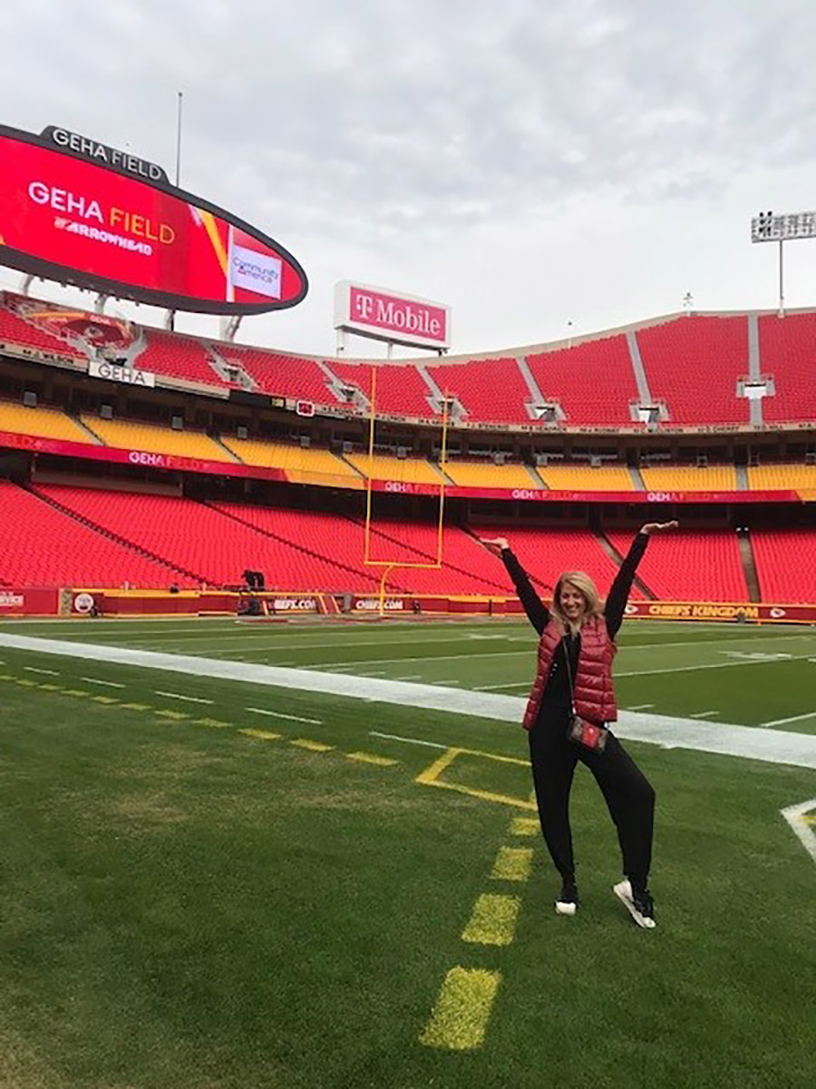 Tina Pulley is pictured on the field at Arrowhead Stadium. 