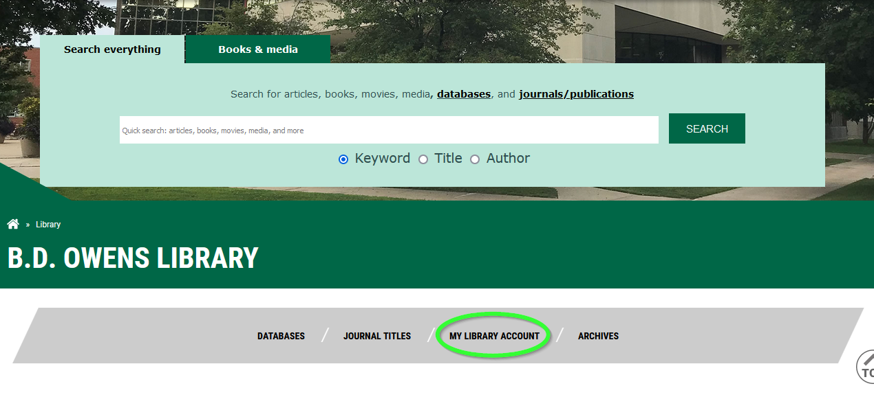 my library accoun button