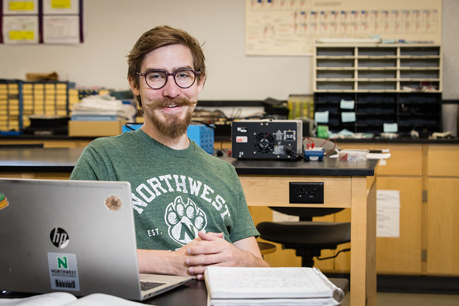 Matthew Wholey earned bachelor's degrees at Northwest in computer science and mathematics with a data science emphasis before returning three years later to complete a third degree in physics. (Photo by Lauren Adams/Northwest Missouri State University)
