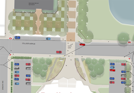 The above rendering details how a new plaza and redesigned crosswalk at College Avenue may appear.