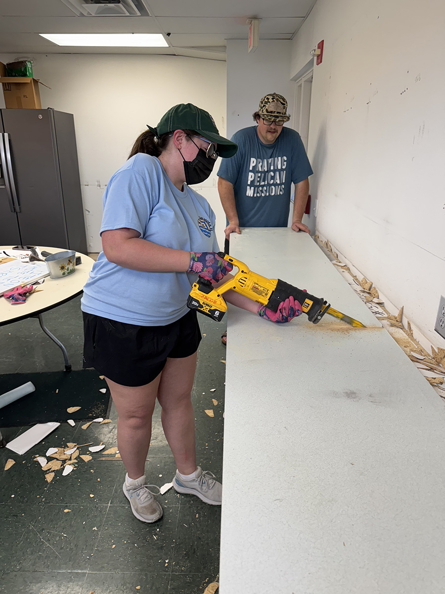 Alternative Spring Break partnered with Praying Pelican Missions to make repairs at a church damaged by recent hurricanes and dedicated about 20 hours to painting walls and removing cabinets there. (Submitted photo)