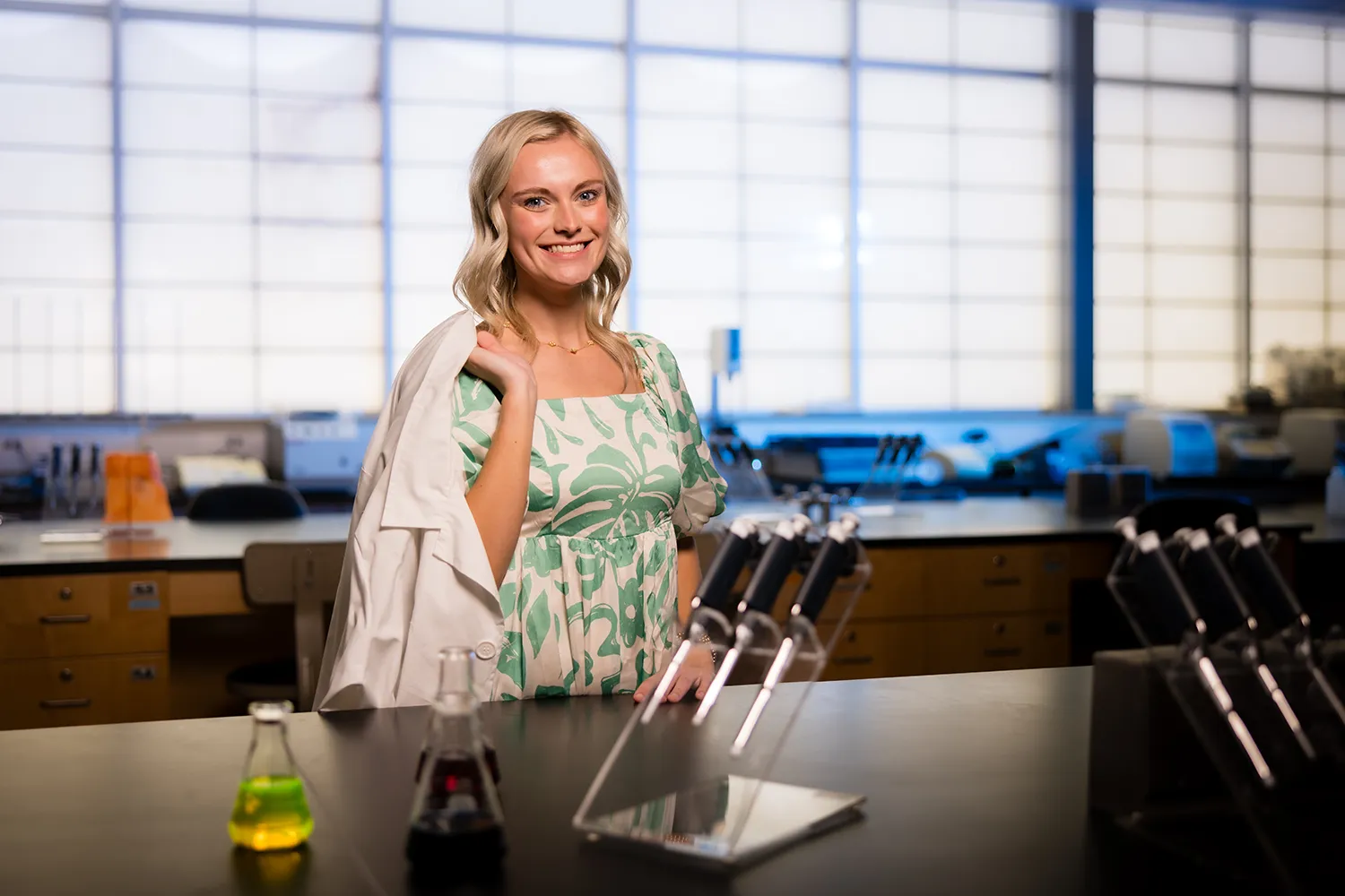 Chloe DeVries inside a laboratory at the Dean L. Hubbard Center for Innovation. (Photo by Todd Weddle/Northwest Missouri State University)