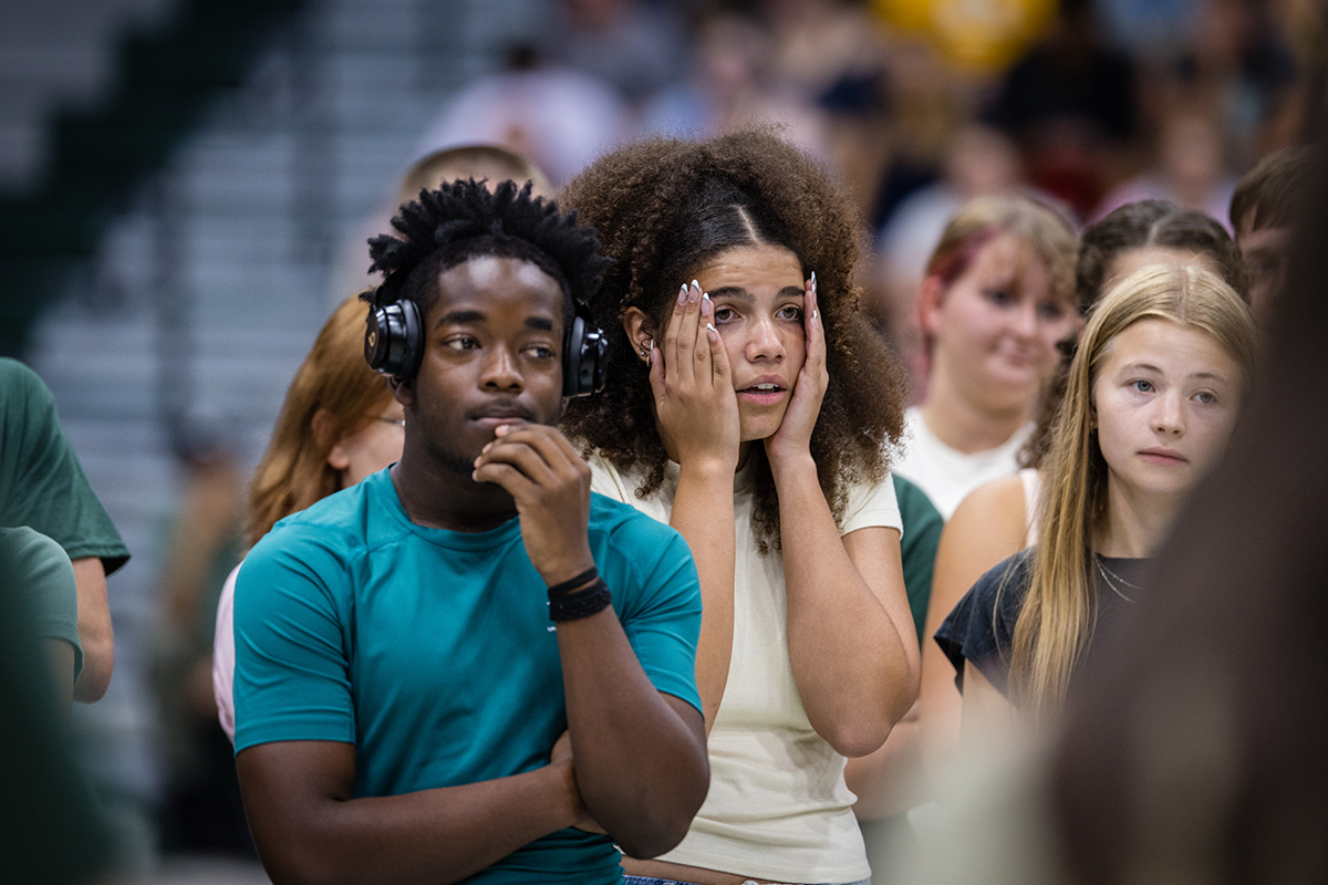 Students participated in a series of games to earn prizes during the annual convocation at Bearcat Arena on Aug. 21. (Photo by Lilly Cook | Northwest Missouri State University)