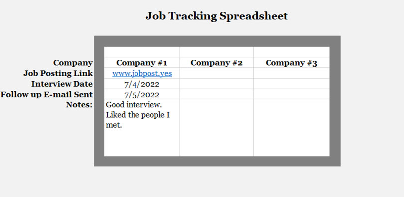 Job Tracking Spreadsheet example