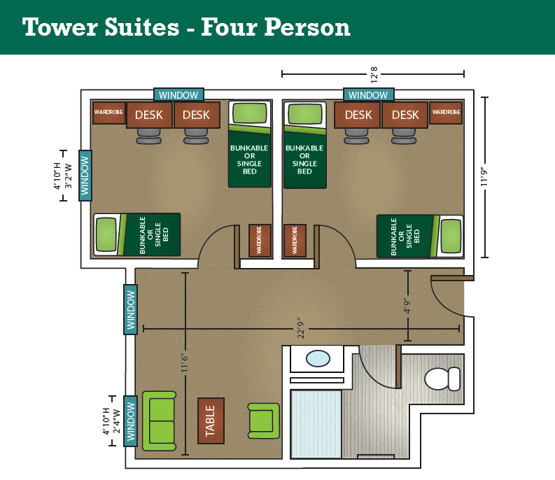 Tower Suites four person floor plan