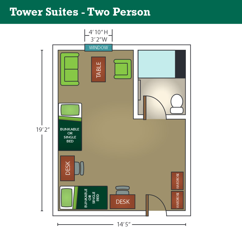 Tower Suites two person floor plan