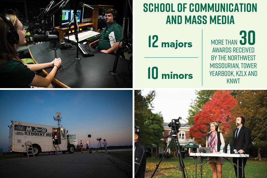 In the SCHOOL OF COMMUNICATION AND MASS MEDIA, students get the opportunity to have hands-on, real-world experiences during their first year. They can be involved with the two radio stations, a television station, converged print and online newspaper, yearbook with DVD supplement, online arts and entertainment magazine or video and audio recording studios. Additionally, many students in this School participate in an internship by the time they graduate.