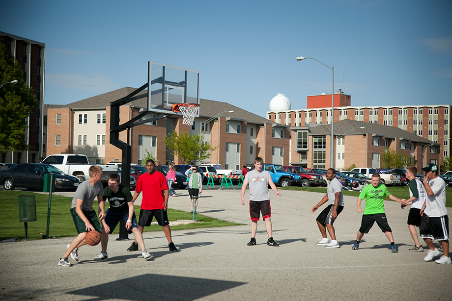 Northwest students take a break from studying to play a friendly game of basketball.