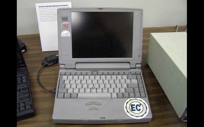 Toshiba Notebook Computer (1994) | Two-hundred Toshiba Notebook Computers were purchased by Northwest for the EC Plus pilot program in 1994. The program was designed to provide students with a powerful portable education tool. But students were not interested in the program at the time and felt notebook computers were like a "ball and chain." (Courtesy of the Jean JENNINGS Bartik Computing Museum)