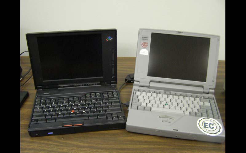 IBM Thinkpad (1996) | By 1996, about 600 University-owned notebook computers were on the Northwest campus, including the IBM Thinkpad, which eventually replaced the Toshiba in popularity. Students, however, still did not see the value in having notebook computers. (Courtesy of the Jean Jennings Bartik Computing Museum)