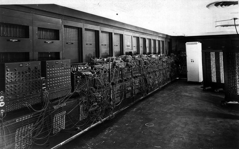 A section of the ENIAC | ENIAC, which was short for Electronic Numerical Integrator And Computer, was the first successful, general-purpose, electronic computer. ENIAC was capable of being reprogrammed to solve a host of computing problems. ENIAC was designed and built to calculate artillery firing tables for the U.S. Army's Ballistic Research Laboratory by co-inventors John Mauchly and Presper Eckert. (U.S. Army photo from the archives of the ARL Technical Library.)