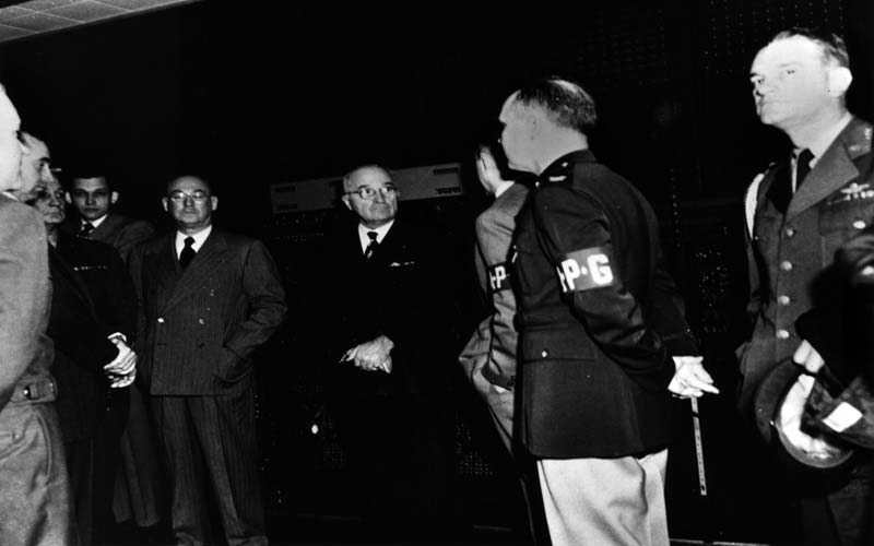 President Truman Visits ENIAC | The President of the United States, Harry S. Truman, attended the unveiling of the ENIAC, which was heralded by PBS television as "the machine that changed the world."  Truman dedicated the Armory at Northwest Missouri State University, which was named the Jon T. Rickman Electronic Campus Support Center in 2008. (U.S. Army photo from the archives of the ARL Technical Library.)