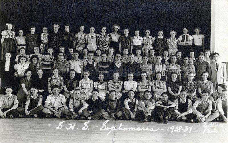 Jean's Sophomore Class in High School | Jean poses for a group picture with her high school class. Jean is 2nd in the 2nd row, getting tickled by a friend. (Courtesy of Jean JENNINGS Bartik Computing Museum)