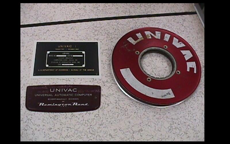 Chinitz UNIVAC Collection | Image of the first UNIVAC I sold, UNIVAC plaque and UNIVAC magnetic tape. (Donated by Paul Chinitz to the Jean JENNINGS Bartik Computing Musem)