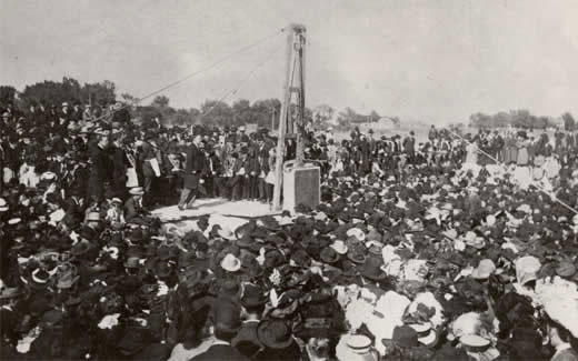 Construction on the Administration Building officially began in 1907 when the cornerstone was laid on October 12.  The town celebrated the historic event with various activities including speeches by politicians and ice cream socials.