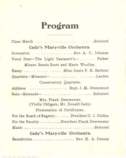 The program from the first graduation exercises at the new Normal School in 1906.