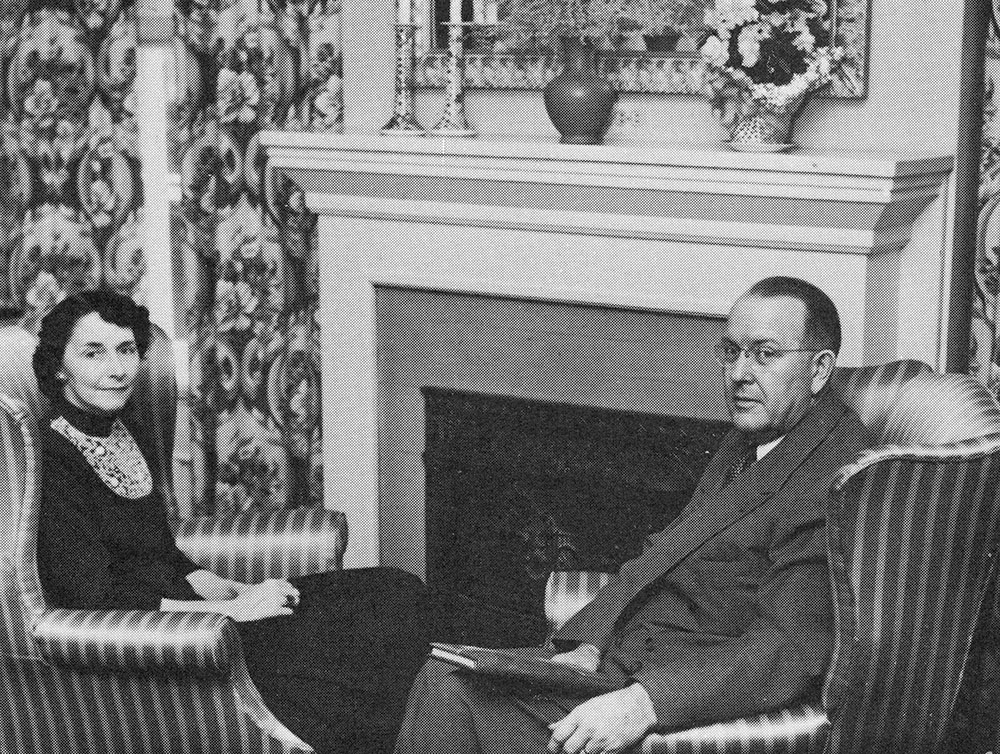 President J.W. Jones and first lady Mildred Jones are seated in the living room of the Gaunt House.