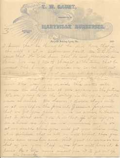 The other inducement to get the Normal School was the Gaunt Nursery.  Pictured is a hand-written note by Thomas Gaunt on Gaunt Nursery Stationary.