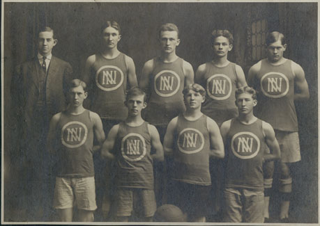Group photo of the first Normal School basketball team.
