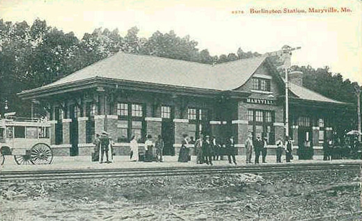 The Burlington Train Station.  Passenger trains arrived 6 to 10 times a day in Maryville.