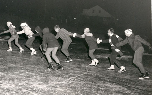 Skating was once allowed on Colden Pond and many students took advantage of this wintry entertainment.  By the 1980s, skating was banned due to fears of students drowning or injuring themselves.