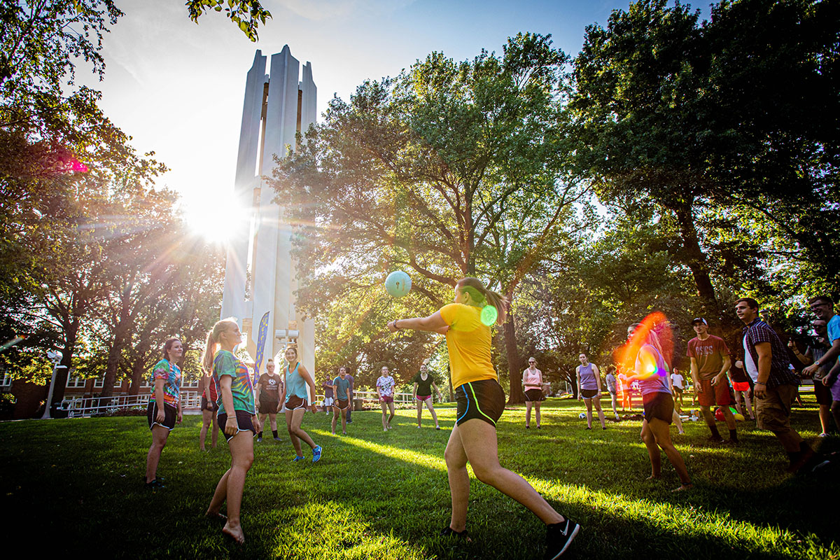 The Memorial Bell Tower often is a gathering spot and a hub for student activities.