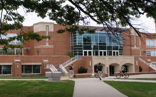 The renovation of the Student Union in 1999 dramatically changed the face of the west side of the building, adding an outdoor patio and a wall of windows to allow more natural sunlight into the building.