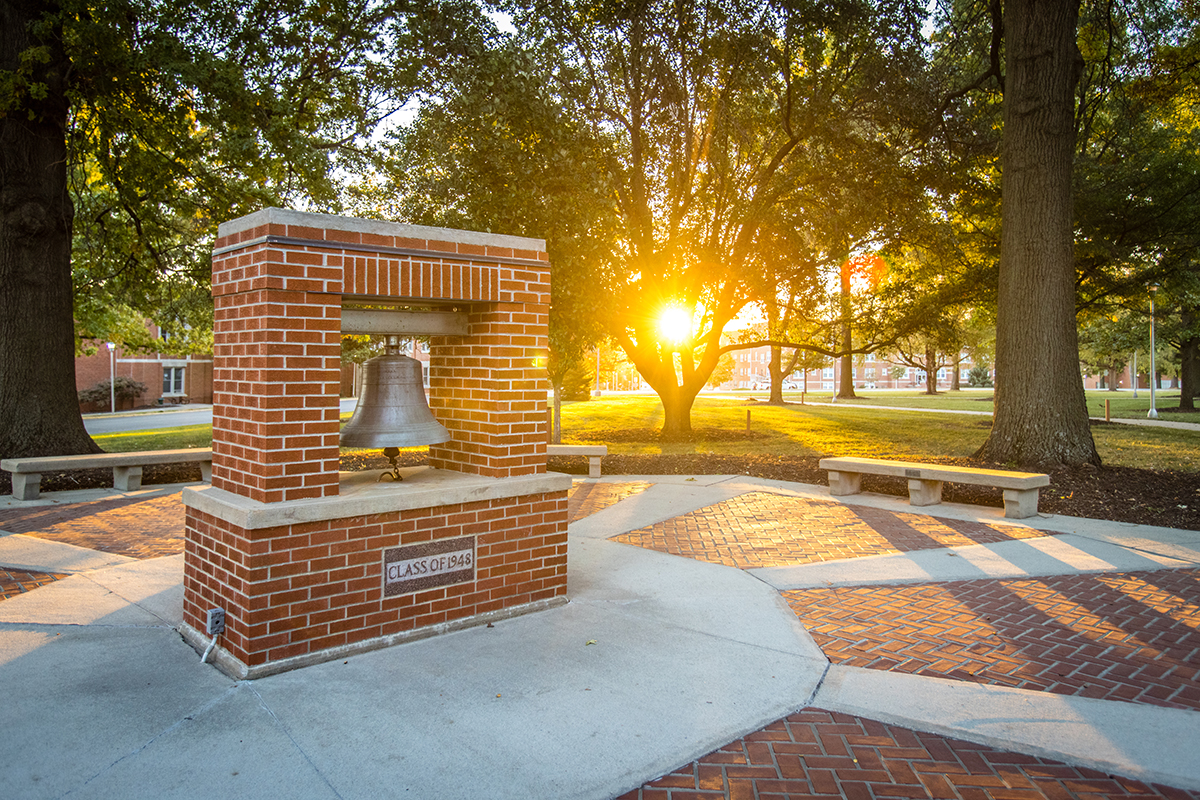 The Bell of '48 is located near the Memorial Bell Tower and is in direct line of sight of the Administration Building. (Photo by Lauren Adams | Northwest Missouri State University)