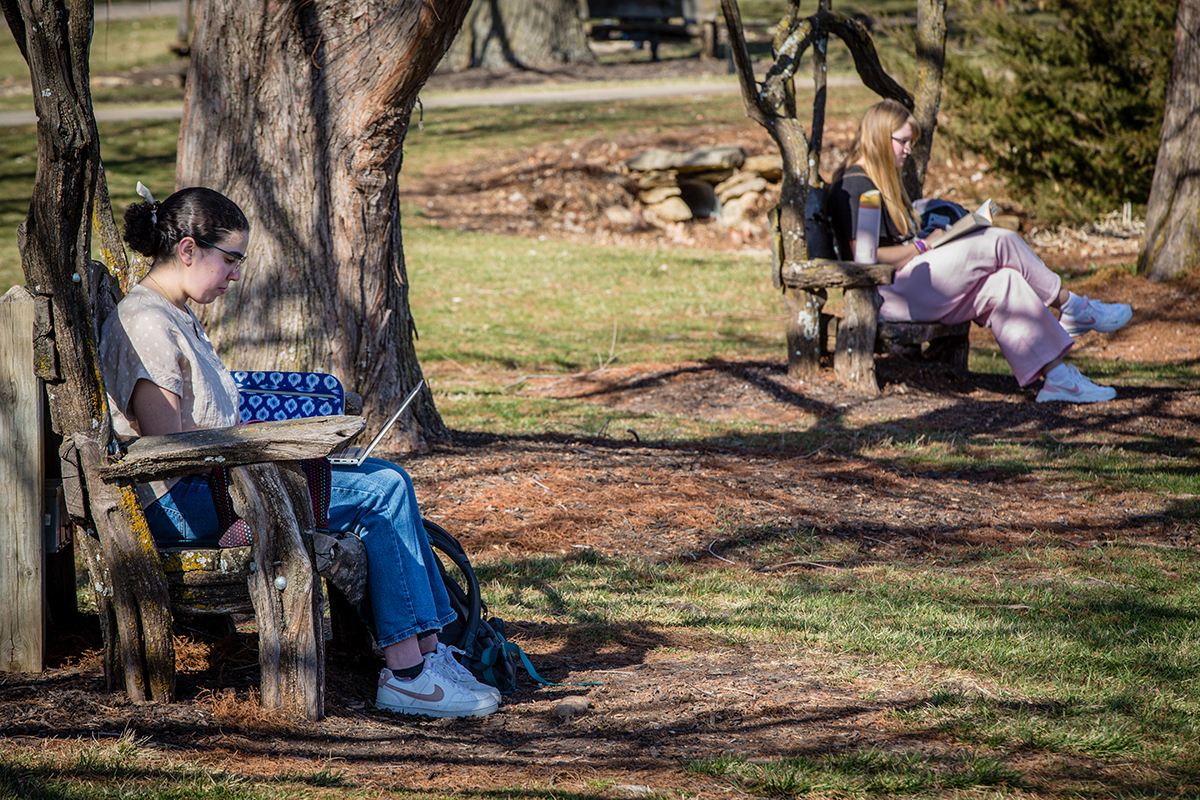 The grounds surrounding Colden Pond make it a favorite spot on campus for studying and relaxation. (Photo by Chloe Timmons | Northwest Missouri State University)
