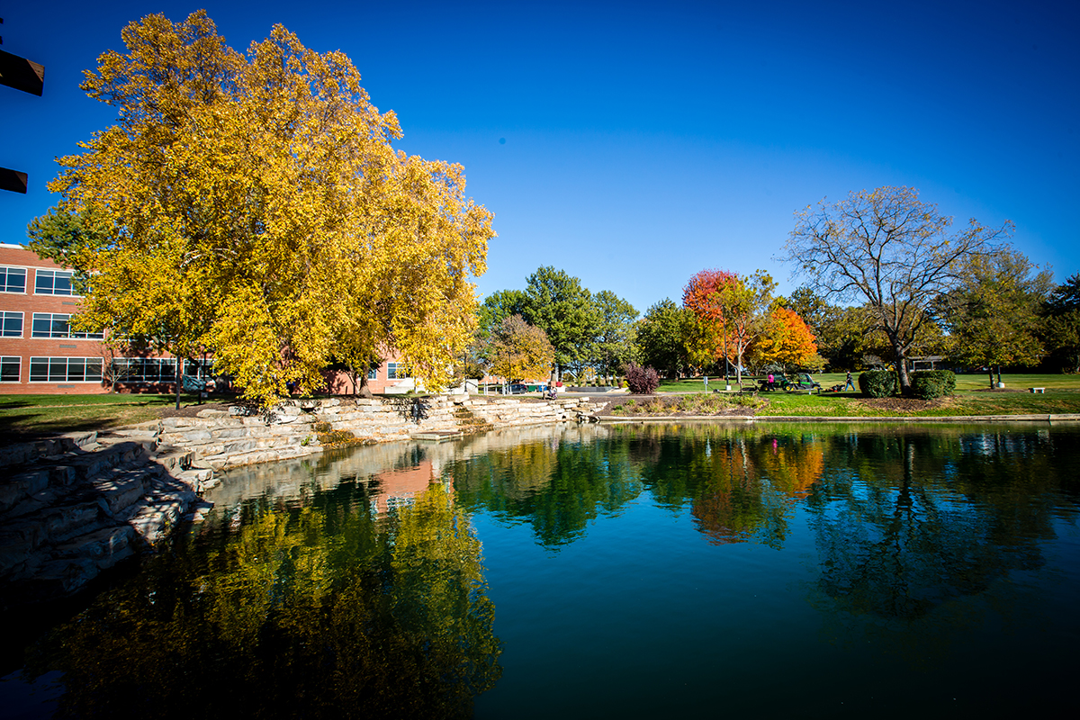 Fall colors are reflected in Colden Pond. (Photo by Kelsey Tallman | Northwest Missouri State University)