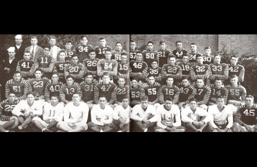Milner coached the Northwest football team before, during and after World War II. Milner (back row, third from left) poses with his team, which comprised members of the United States Navy during Northwest's Navy-12 officer training program years.