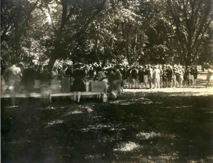 Students enjoy a Walk-Out Day picnic.  The First Walk-Out Day took place on Oct. 22, 1914 and became an annual tradition.