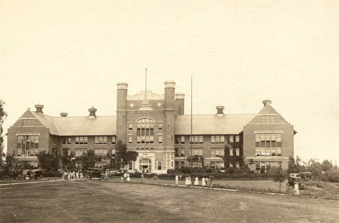 The Administration Building, known as Academic Hall, was the center of learning from the time it was constructed.  On October 3, 1910, classes actually began in the building and a limited number are stilled held there today on the third floor. (Donated by David Duvall.)