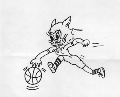 Betty dribbles a basketball as a member of Northwest's winning women's basketball team.