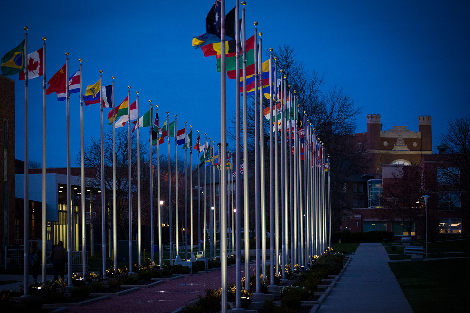 The Joyce and Harvey White International Plaza, modeled after the United Nations flag plaza in New York City, is a symbol of Northwest's commitment to international understanding and cooperation.