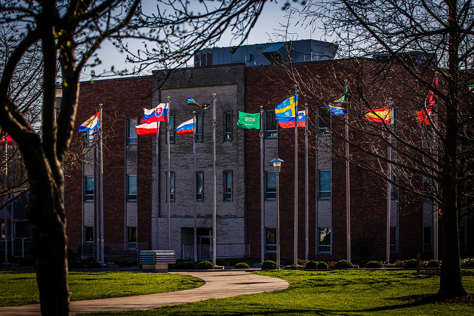 The Joyce and Harvey White International Plaza, located near Colden Pond and Martindale Hall, stretches approximately 300 feet from West Fourth Street to the center of the campus.