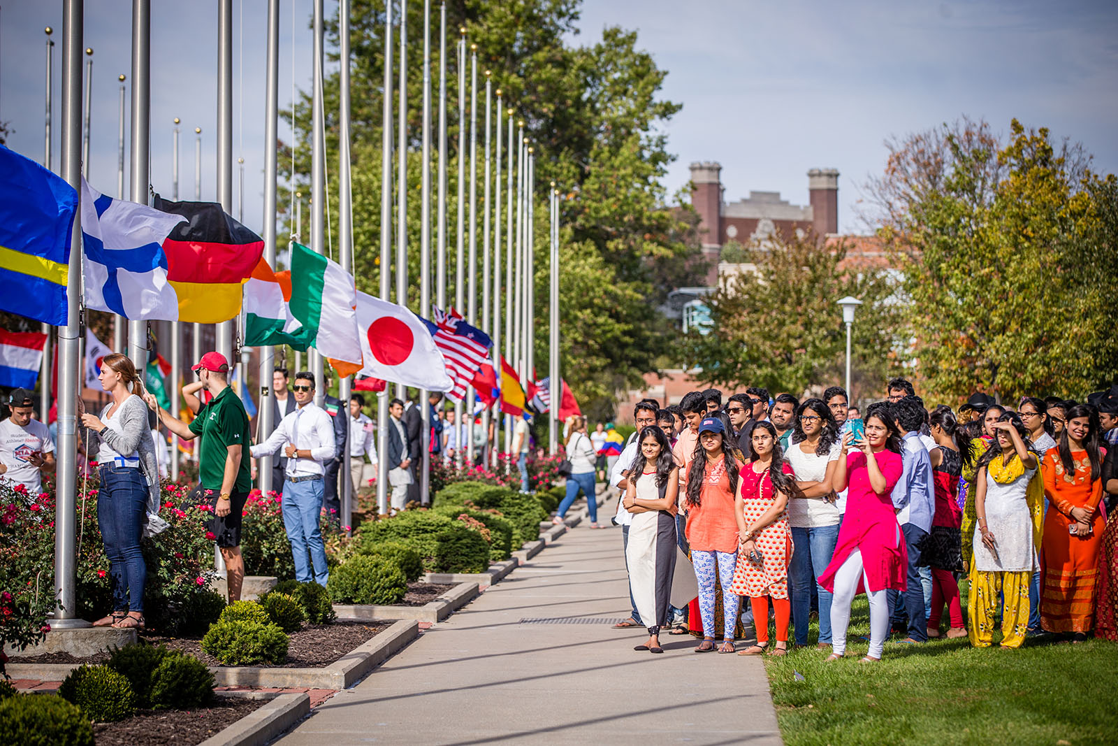 During Northwest’s annual flag-raising ceremony each fall, the University’s international community gathers and students raise their country's flags in accordance with United Nations protocol.