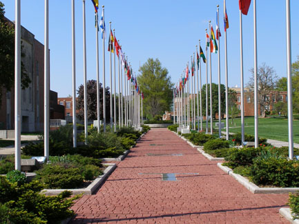 The plaza, modeled after the one outside the United Nations in New York City, is a symbol of Northwest's commitment to international understanding and cooperation.