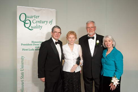 Harvey White attended Northwest after graduating from Horace Mann High School, and his wife, Joyce, graduated from Northwest with a degree in business in 1951.  Harvey and Joyce (left) are pictured with Northwest President Dean Hubbard and first lady Aleta.