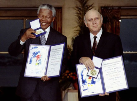 Nobel Peace Prize Winner and former President of South Africa, F.W. DeKlerk, visited Northwest on Oct. 5, 2006, to give a speech as part of Northwest's Distinguished Lecture Series.  DeKlerk is accredited with ending apartheid in South Africa and releasing Nelson Mandela.  Mandela was also a recipient of the Nobel Peace Prize and rose from political prisoner to President of South Africa following the dissolution of apartheid.