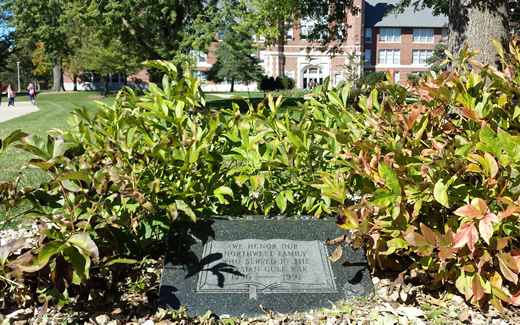 Persian Gulf War Memorial - The Class of 1991 donated an outdoor stone to those that served in the Persian Gulf War. The memorial is located on the sidewalk between J.W. Jones Student Union and the Administration Building.